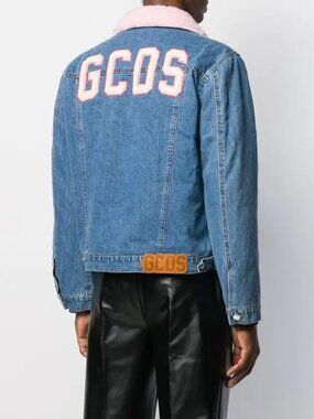GCDS Mens Faux Shearling Collar Denim Jacket Size XL